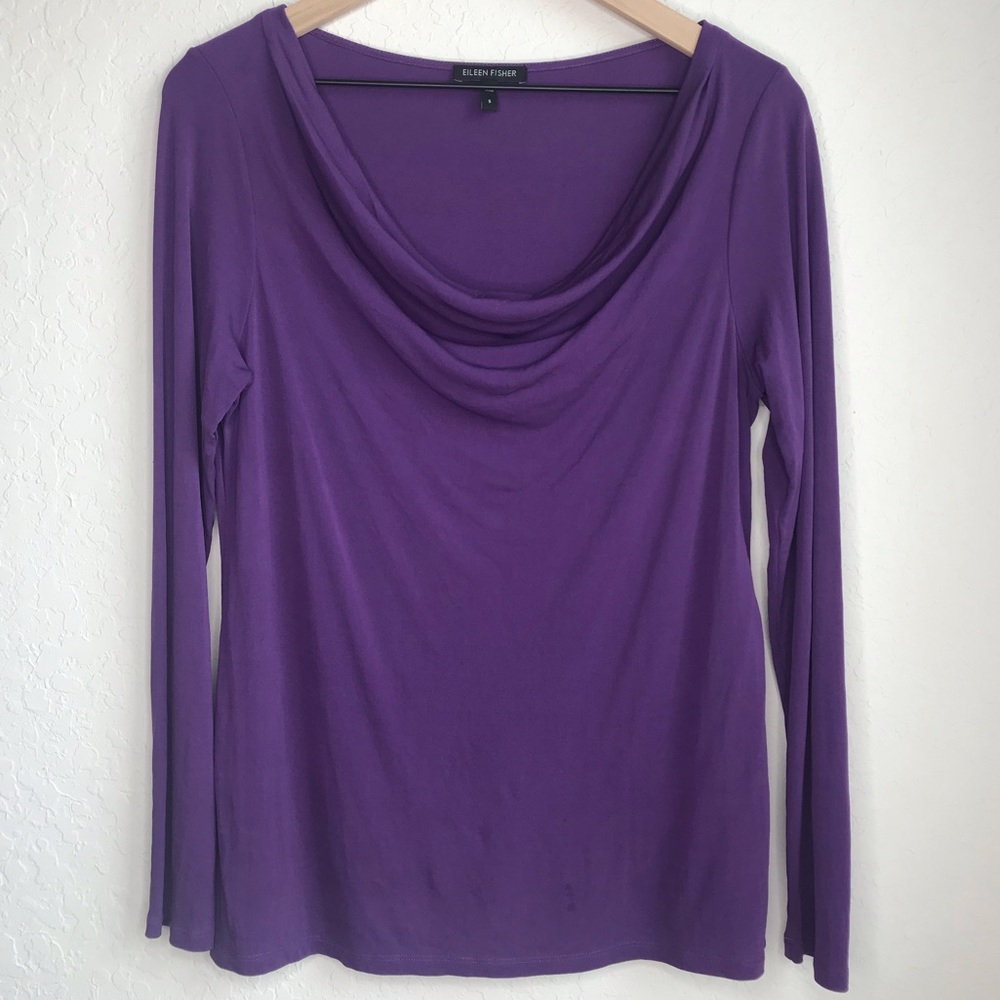 Eileen Fisher 100% Silk Draped Cowl Neckline Top